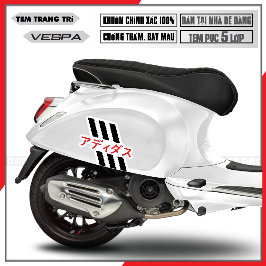 Tem Xe Vespa Sprint/Primavera/GTS Adidas Japan| Tem Rời Xe Vespa Chất Liệu PVC 5 Lớp Cao Cấp