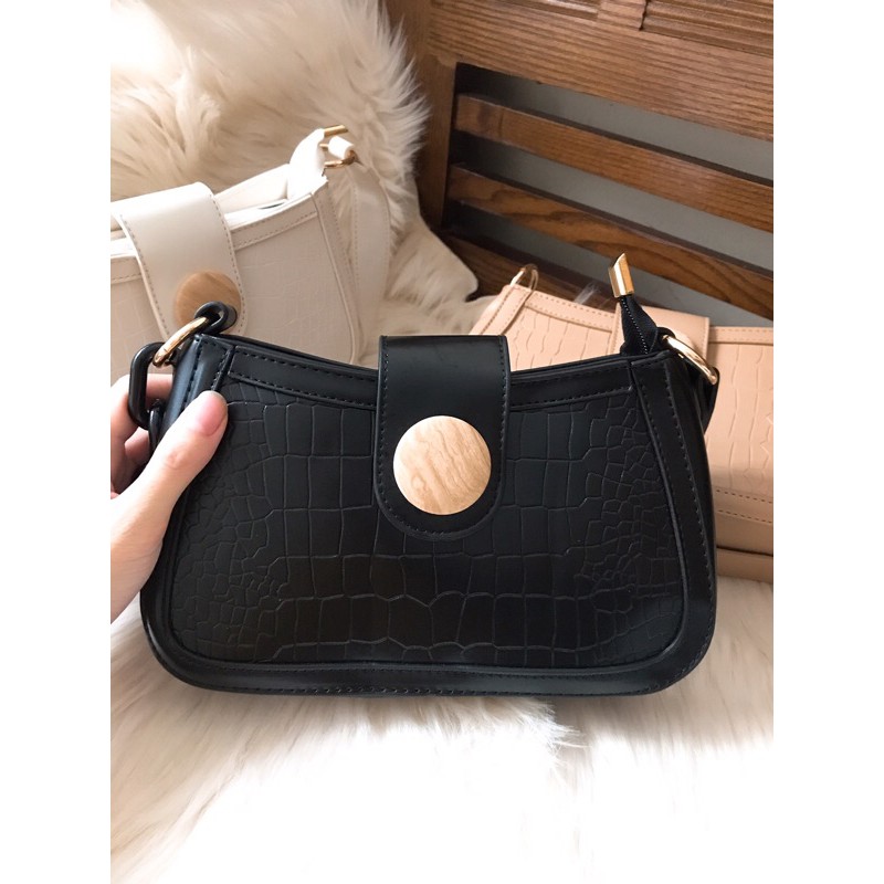 [Sẵn]Túi kẹp nách da sần cúc tròn phối quai nhựa S055 | BigBuy360 - bigbuy360.vn