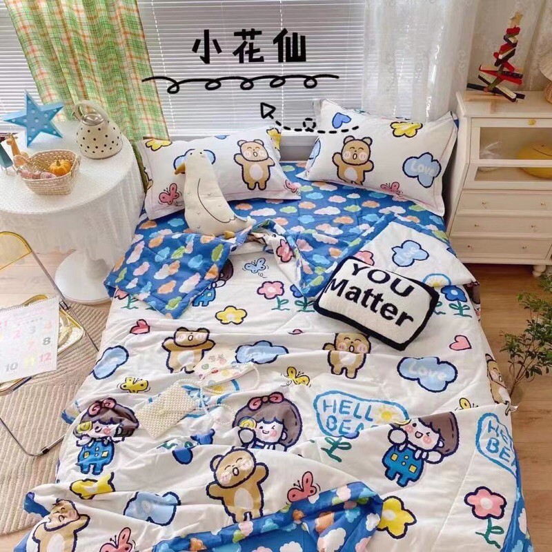 Bộ Chăn Ga Gối Cotton Living Chăn Chần - 100% Cotton Mẫu Hoạt Hình Cực Đáng Yêu Cho Các Bé