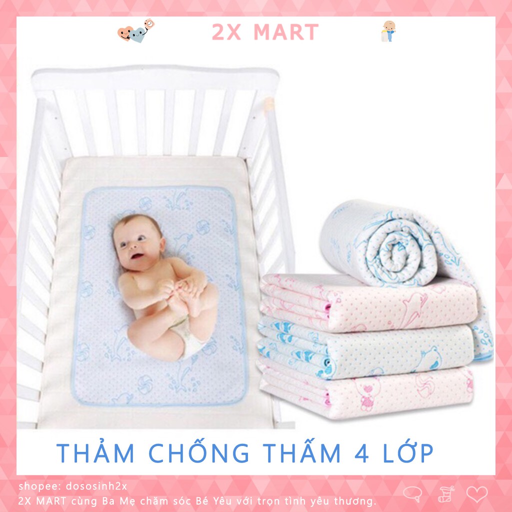 Tấm lót chống thấm 4 lớp cho bé. Thảm lót giường xe đẩy chiếu ngồi chơi