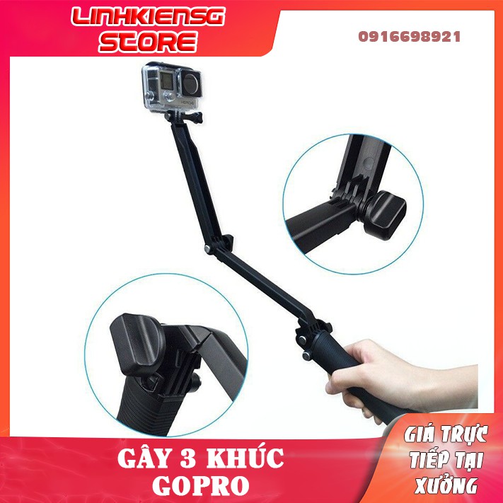 Gậy Gopro Tam khúc đa năng, gọn, tiện lợi