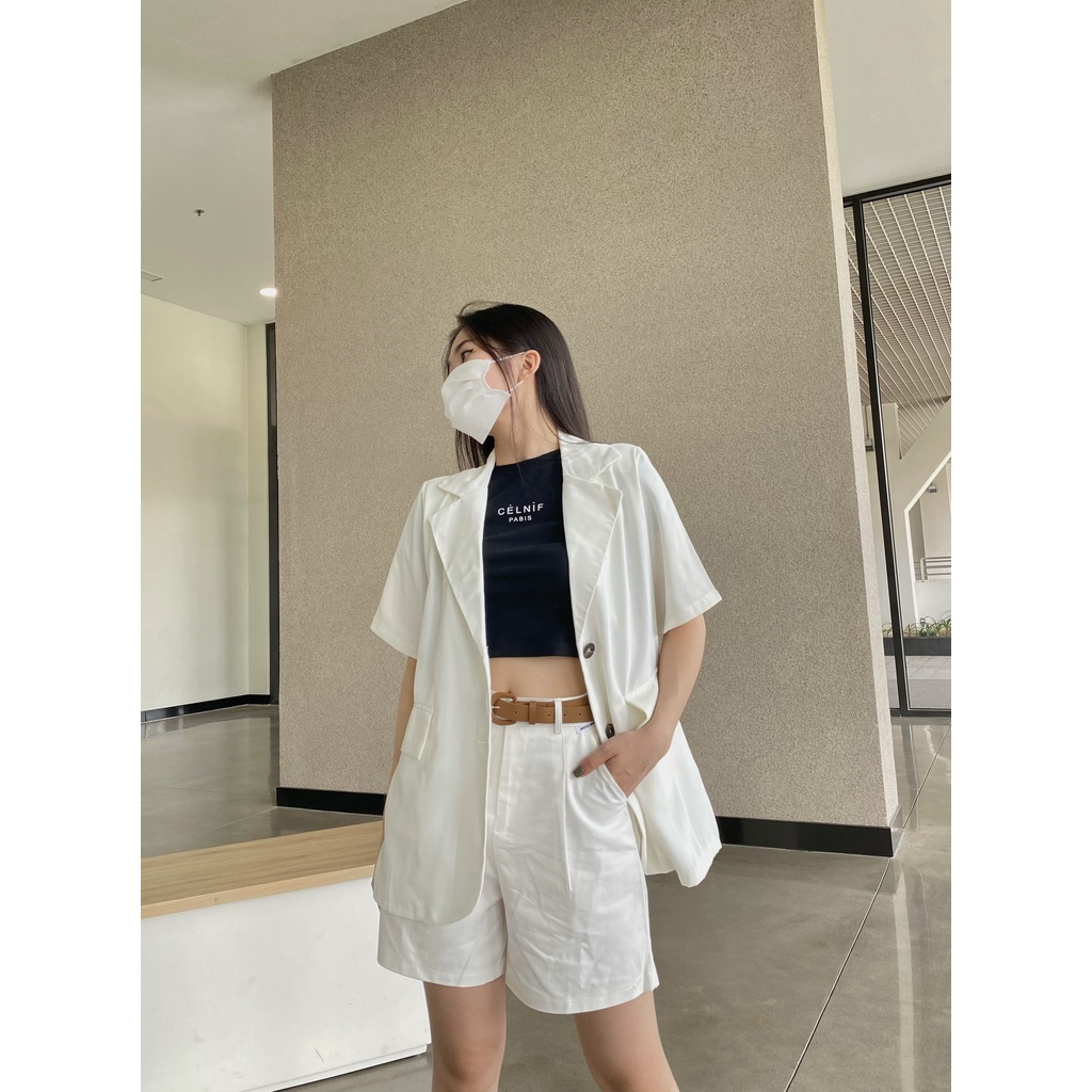 Áo blazer nữ tay ngắn Caliesweet áo khoác blazer nữ có độn vai