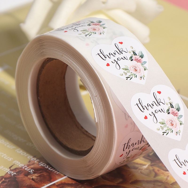 Set 500 Sticker Hình Trái Tim In Chữ Thank You Độc Đáo Trang Trí Sổ Tay