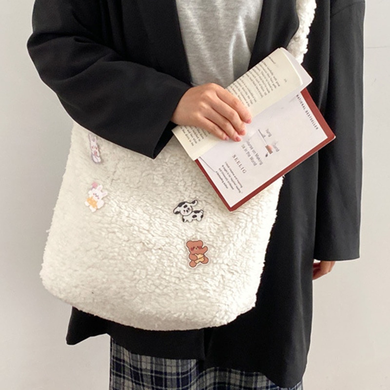 Túi Xách Đeo Vai Cỡ Lớn Bằng Vải Bông Họa Tiết Hoạt Hình Cổ Điển Cho Nữ