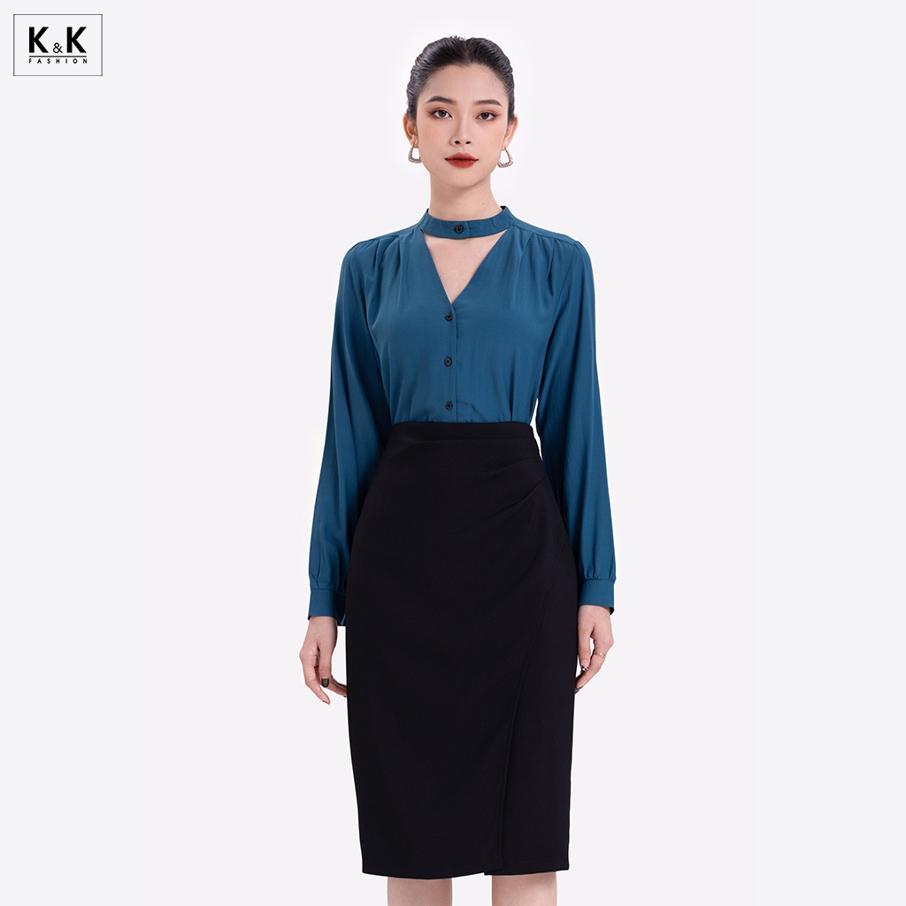 Áo Sơ Mi Công Sở K&amp;K Fashion ASM07-06 Cổ Cut Out Tay Dài Chất Liệu Lụa