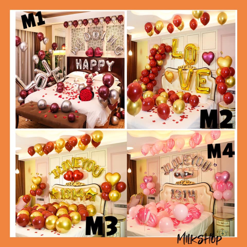 Bộ bóng bay trang trí phòng cưới Milkshop chọn mẫu các màu A90 ĐỦ PHỤ KIỆN