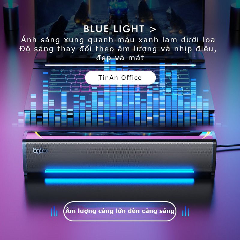 [Mã ELHACE giảm 4% đơn 300K] Loa Mini Có Dây Inphic US1 Âm Thanh Vòm Stereo Ánh Sáng LED Cho Máy Tính Bàn, Laptop, Tivi