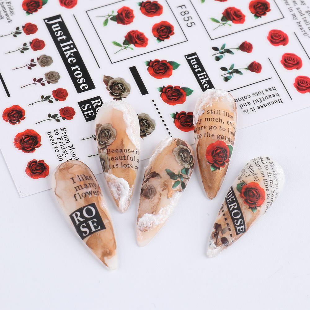 DIACHAVN Sticker Dán Móng Họa Tiết Hoa Hồng