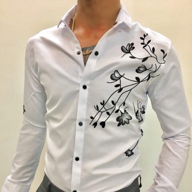 Áo sơ mi nam in hoa