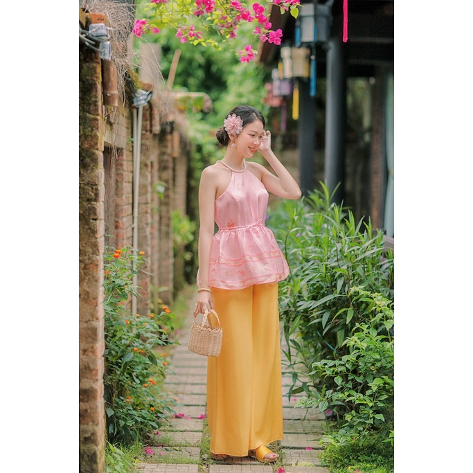 Sumire Store Áo yếm xòe organza Hoa Niên Ca - Hồng