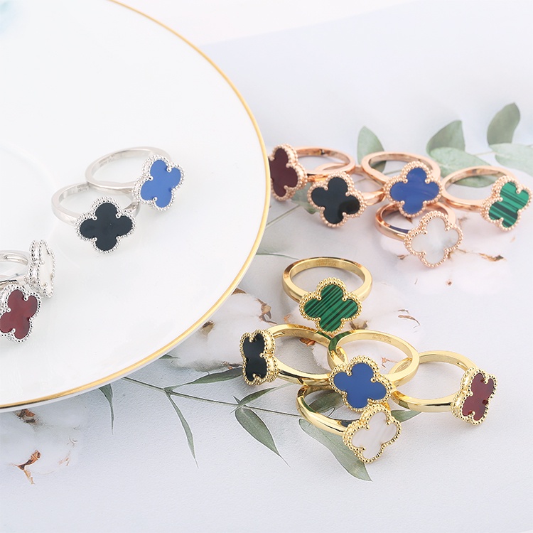 Nhẫn Hình Cỏ Bốn Lá Đơn Giản Nhiều Màu Sắc Phong Cách Mới