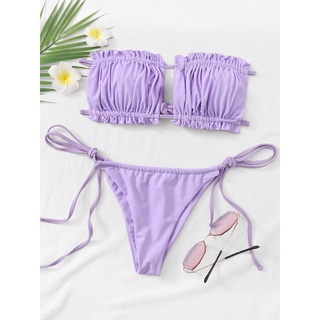 Bikini tam giác chấm bi tay bèo nâu tây cao cấp