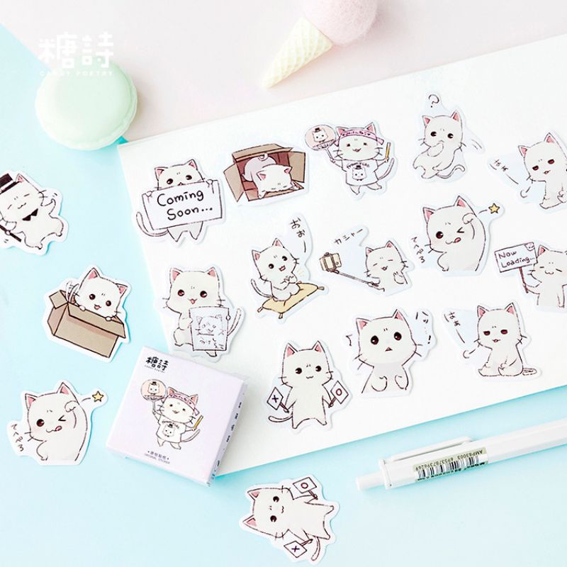 Hộp 45 hình dán sticker mèo trang trí sổ