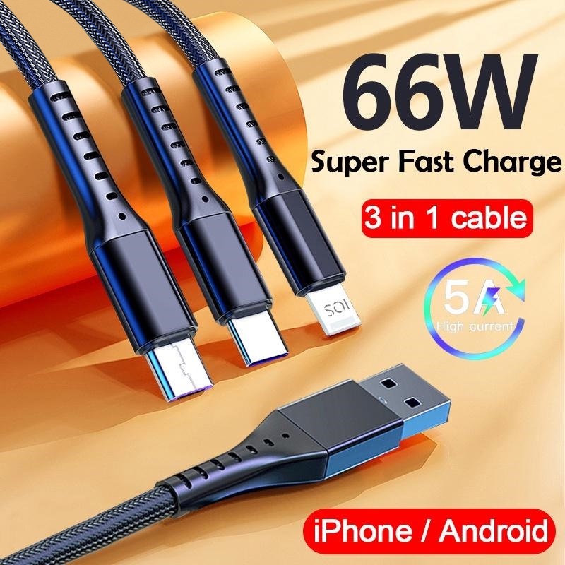 Cáp Sạc Nhanh 66W 5A 3 Trong 1 Cổng Micro Usb/Type-C Cho