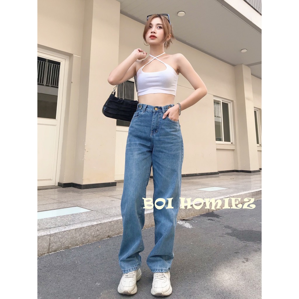 [CLIP THẬT] Quần Jeans nữ ống rộng Simple Jeans lưng cao dáng suông cao cấp, unisex ( MÀU ĐẬM )