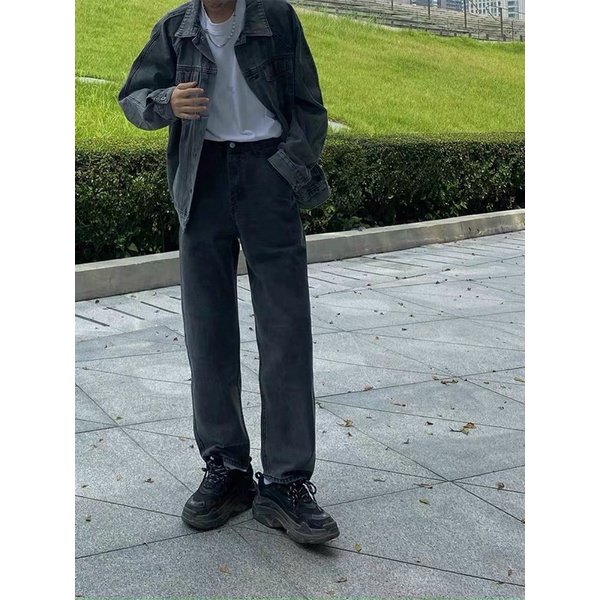 QUẦN BAGGY JEANS XÁM CHUỘT TRƠN ỐNG RỘNG UNISEX NAM NỮ