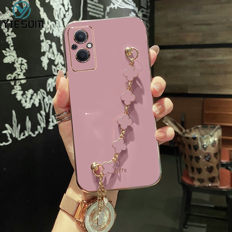 Ốp Điện Thoại Silicon Mềm Họa Tiết Chiếc Lá May Mắn Gắn Dây Đeo Tay Cho OPPO Reno 7Z 7 6 4 5 4G 5G 5F 4F