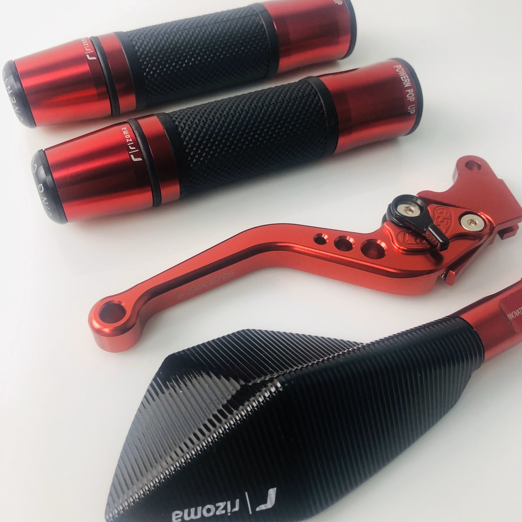 COMBO_Bộ bao tay gù ý + 1 tay thắng cơ + 1 gương chiếu hậu 5 cạnh cao cấp_màu da cam_motorsaigon