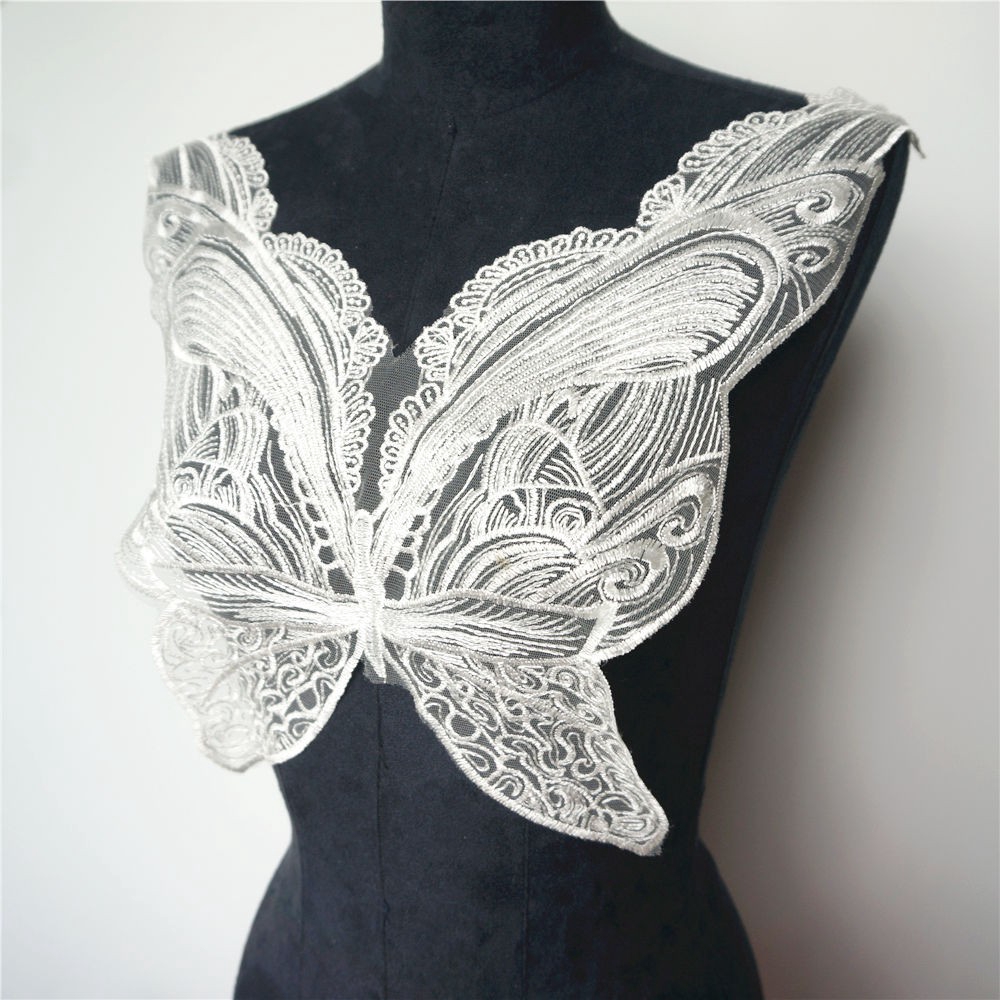 Miếng Vải Ren Thêu Hình Bướm Trang Trí Cổ Áo Cô Dâu diy