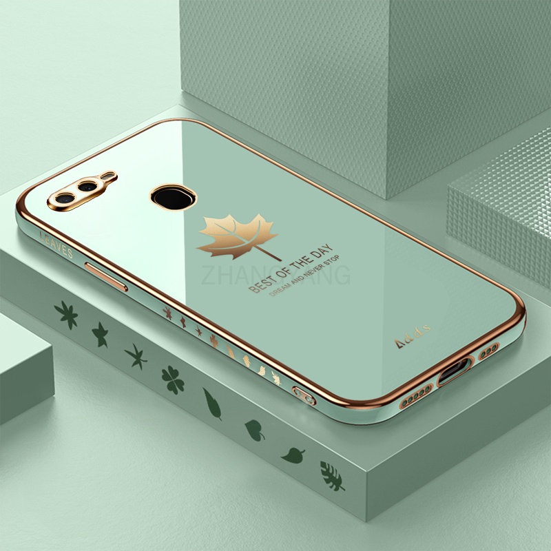 Ốp Điện Thoại Silicon TPU Mạ Điện Họa Tiết Lá Phong Kèm Dây Đeo Cho oppo a5s a12 a7 f9