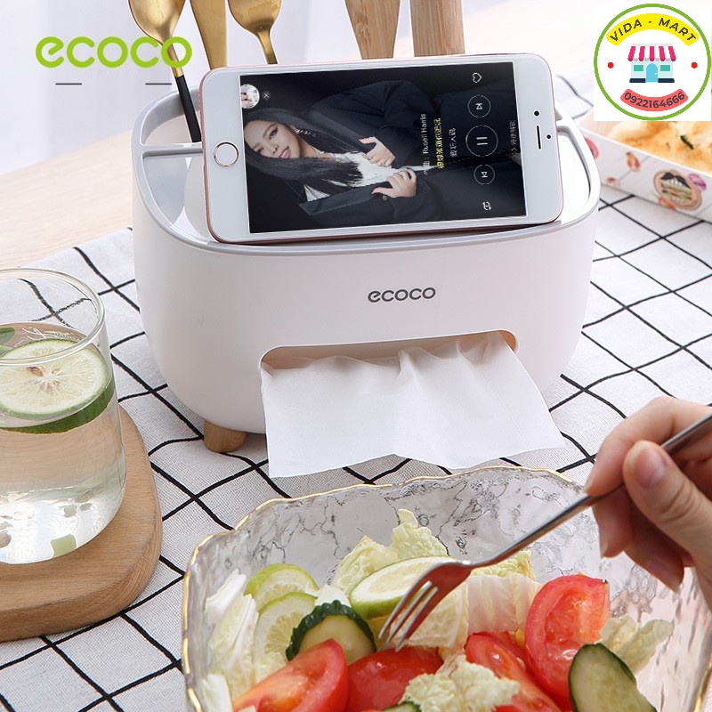 Hộp Đựng Giấy Ăn, Giấy Vệ Sinh Cao Cấp - Ecoco Đa Năng, Có Nhiều Ngăn Chứa Đồ Chưa Khăn Giấy Khác Nhau SP002377