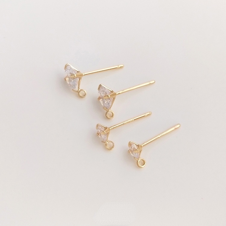 Cặp bông tai mạ bạc 925 đính đá Zircon 14K màu vàng kim tự làm thủ công diy