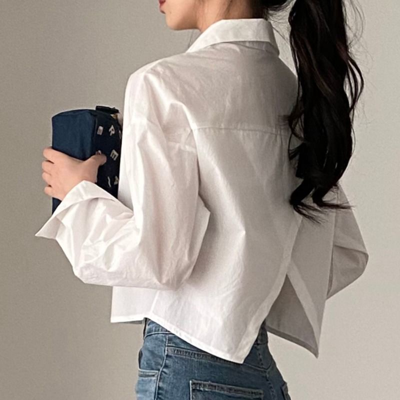 Áo Sơ Mi Ngắn Tay Dài Dáng Rộng Xẻ Tà Sau Lưng Kiểu Pháp Thời Trang Mùa Thu Cho Nữ