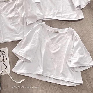 ............. áo thun croptop form rộng cổ tim sieu hot