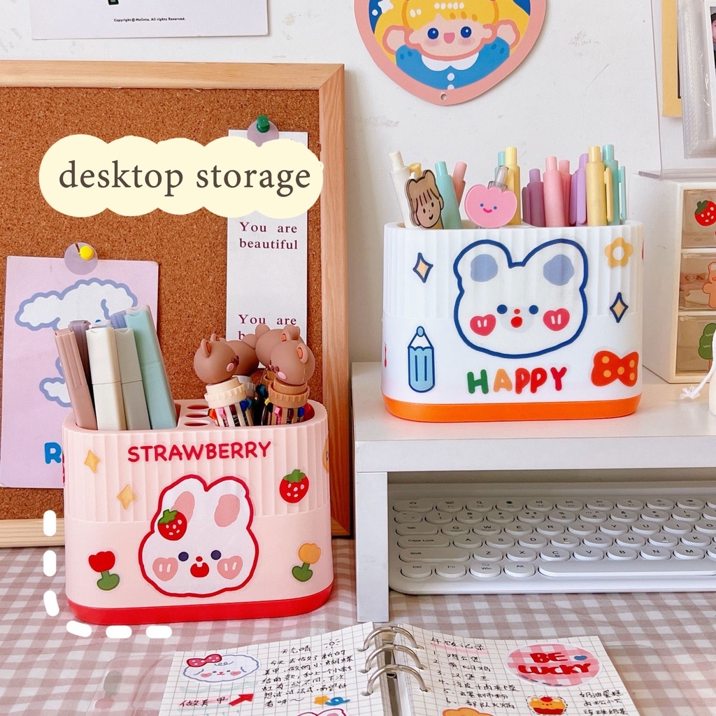 MVP2515 Hộp đựng bút hai ngăn để bàn họa tiết hoạt hình dễ thương kèm sticker