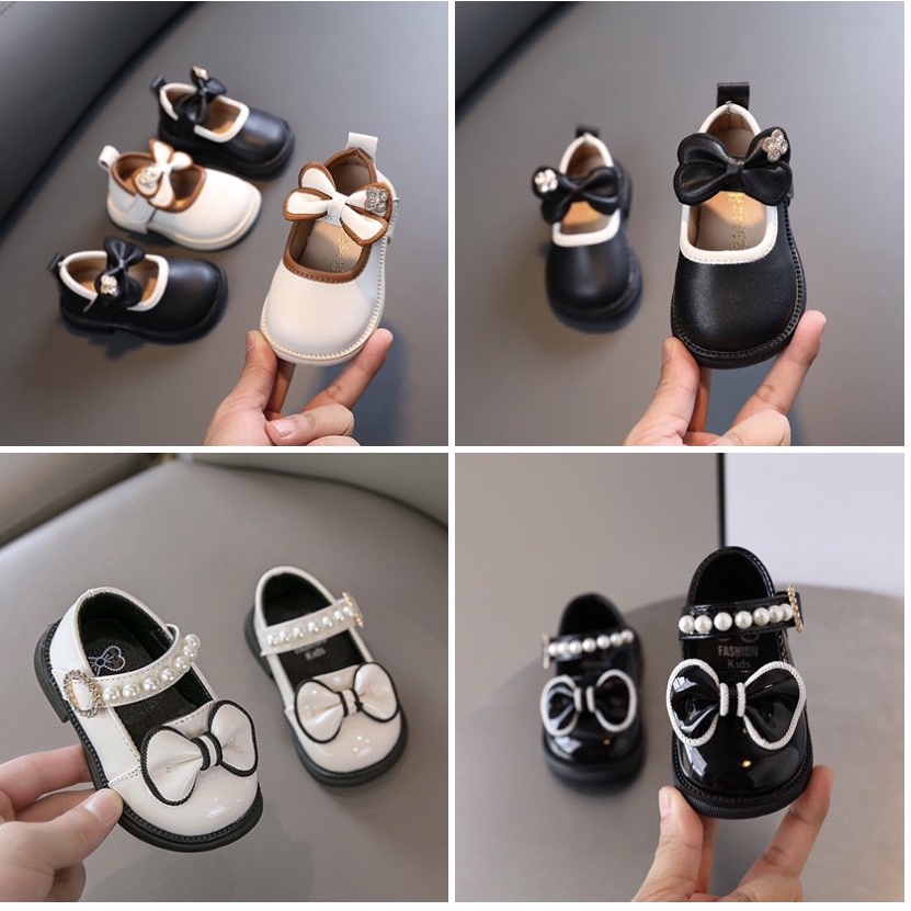 Giày búp bê cho bé gái - giày bệt cho bé siêu xinh đính nơ kèm hoa đá điệu đà có quai ngang dán (2 mẫu)