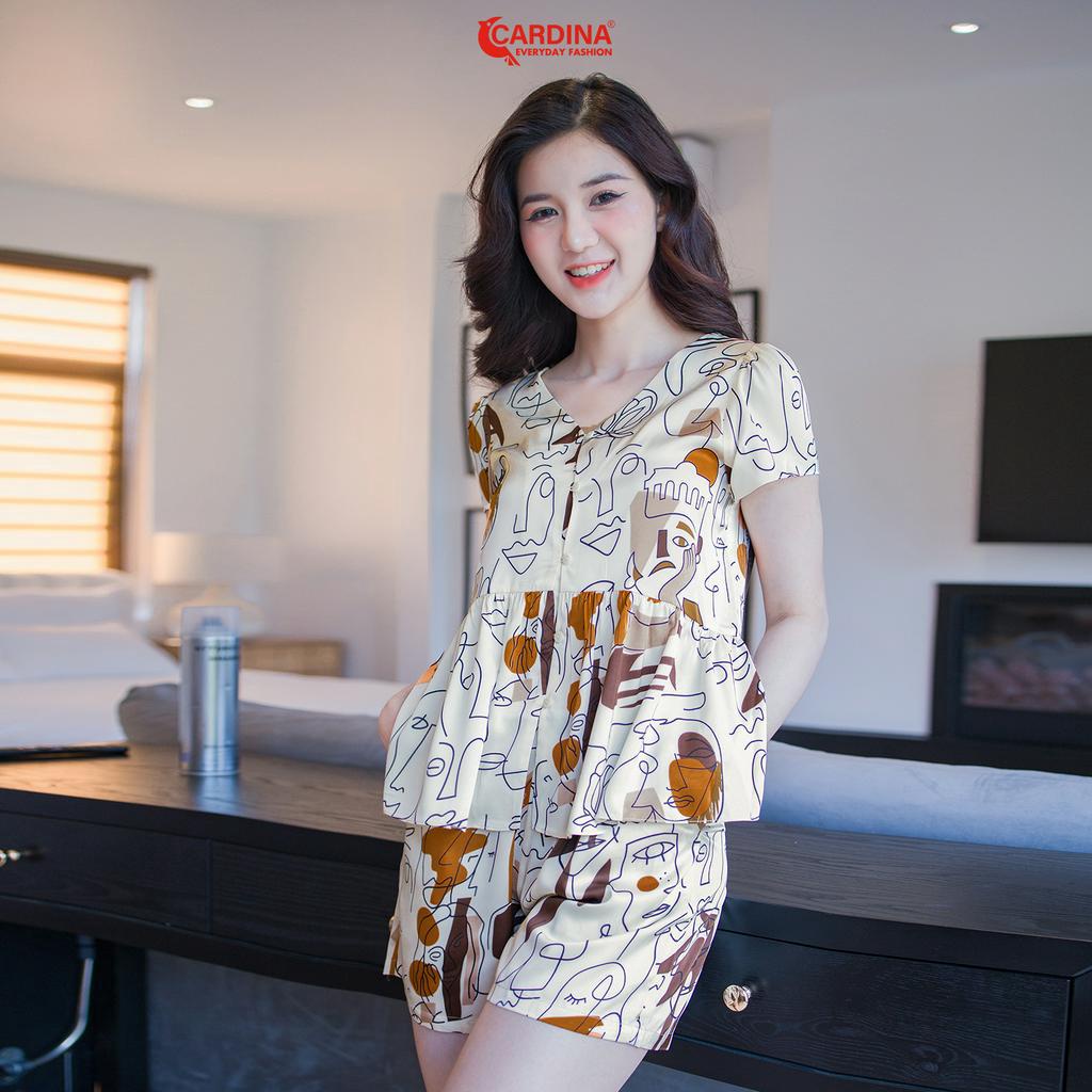 Đồ Bộ Nữ 𝐂𝐀𝐑𝐃𝐈𝐍𝐀 Chất Lụa Satin Cao Cấp Cổ V Áo Cộc Tay Quần Đùi Nhún Eo Nữ Tính 3SF02