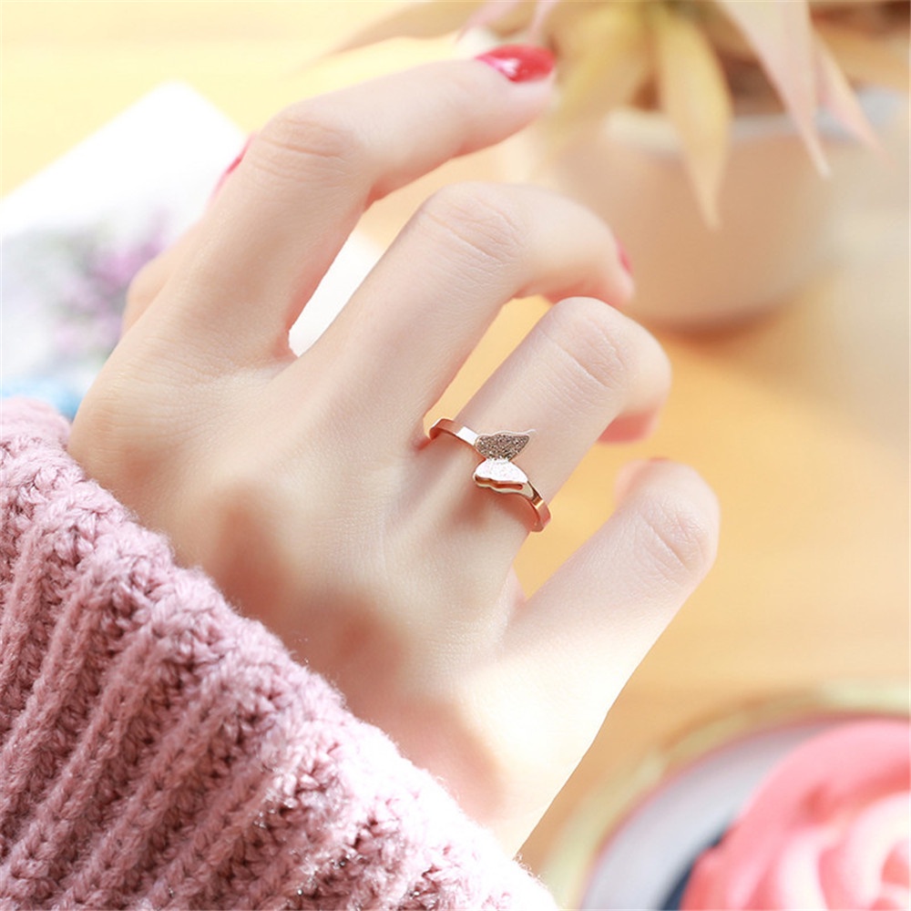 Nhẫn hai lớp bằng thép không gỉ màu vàng hồng tinh tế thời trang cho nữ Yanqueens Trang sứ Quà tặng