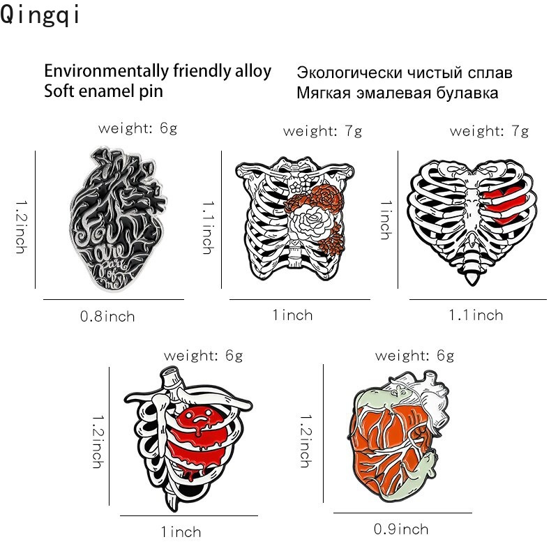 Ghim cài áo Miss Zoe hình hoa hồng trái tim phong cách thời trang punk làm đẹp trang phục