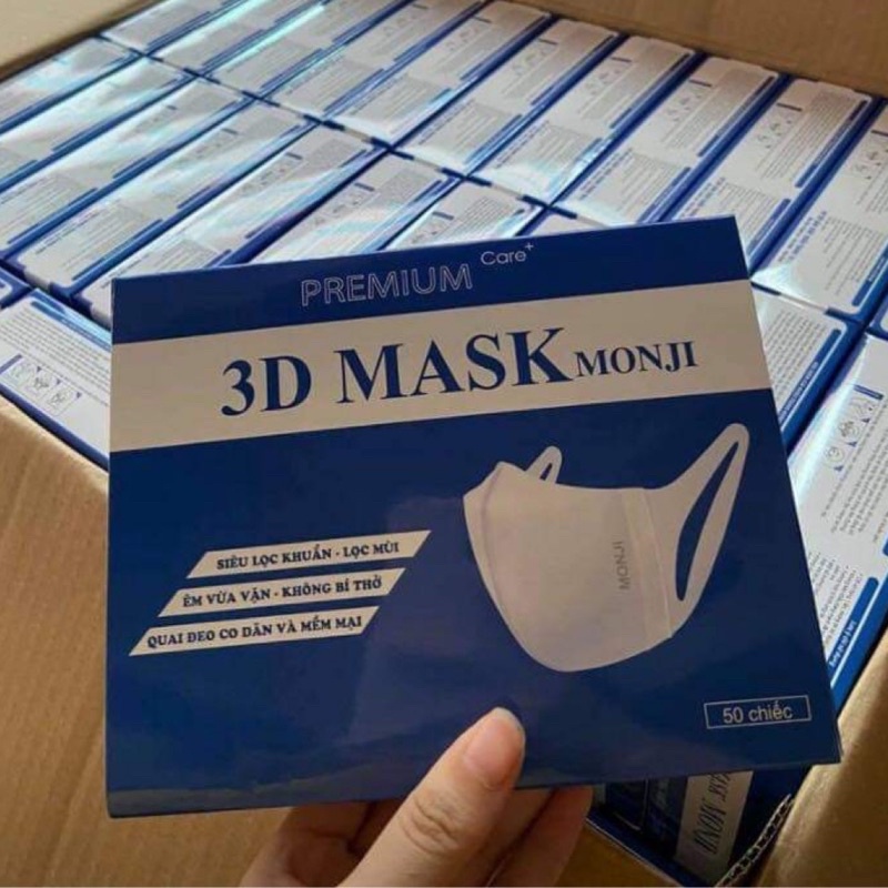 Thùng Khẩu trang 3D Mask Monji công nghệ dập Nhật Bản 50 hộp  - Hàng Chính Hãng