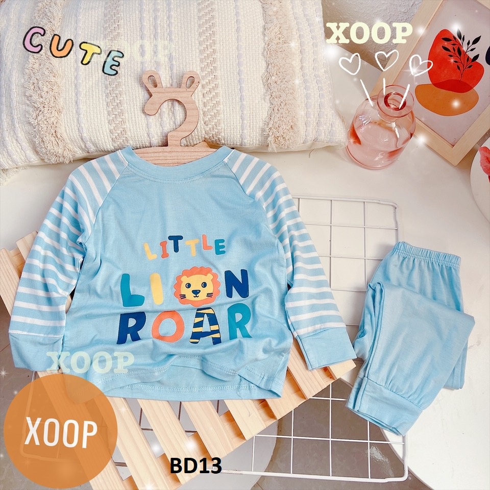 Bộ dài tay chất thun lạnh- Bộ dài tay xoop kẻ cánh tay in họa tiết ô tô - bus cho bé  BD13