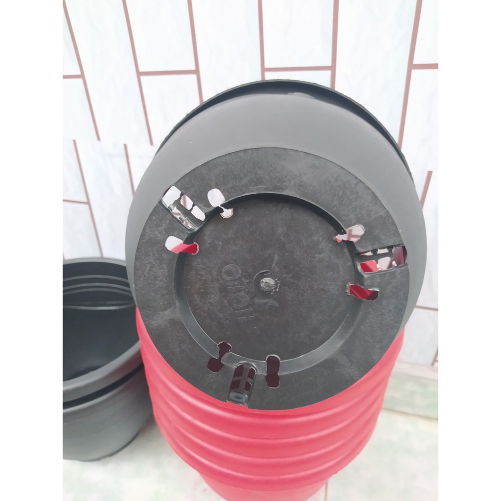 5 Chậu nhựa trồng hoa tròn nơ hoa văn truyền thống cao và rất dày, trồng được nhiều loại cây khác nhau HOLO Đen