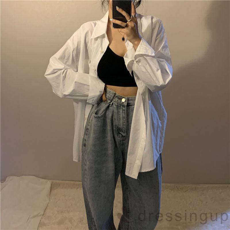 Áo Sơ Mi Tay Dài Màu Sắc Đơn Giản Thanh Lịch Cho Nữ