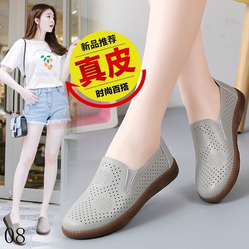 Dép Sandal Bằng Da Thật Đục Lỗ Thoáng Khí Đế Mềm Chống Trượt Thời Trang Mùa Hè Cho Nữ