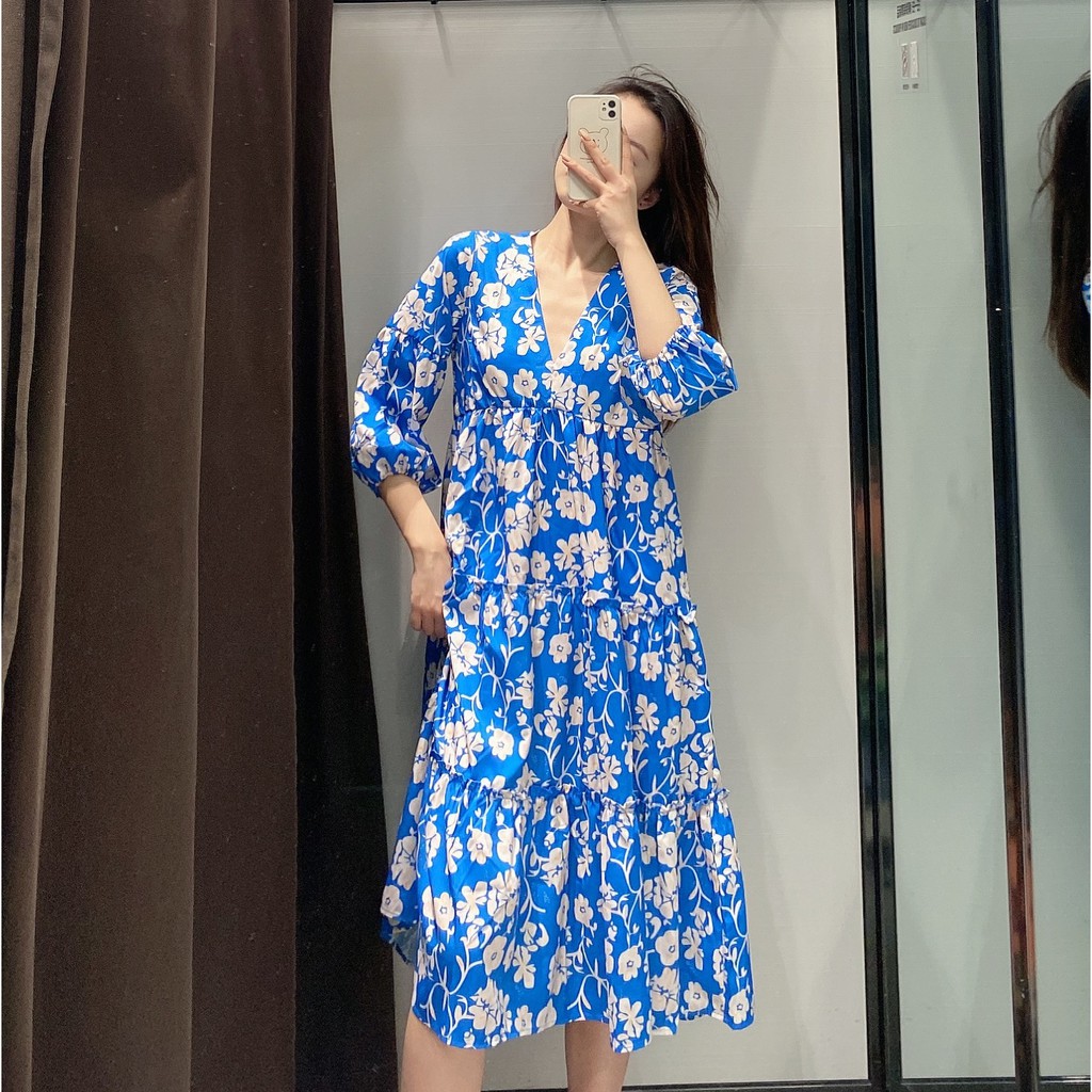 Đầm Zara hoa xanh babydoll đáng yêu DH2BBDG52N9
