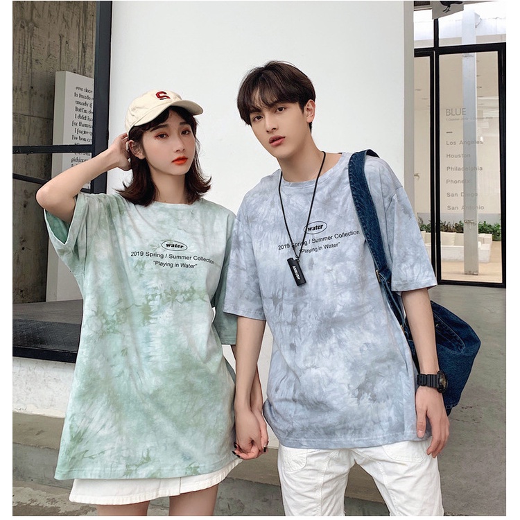 Áo thun tay lỡ Unisex màu loang in WATER free size
