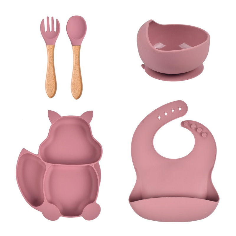 Bộ 5 Dụng Cụ Ăn Dặm Bằng Silicone Chống Vỡ Dành Cho Trẻ Em