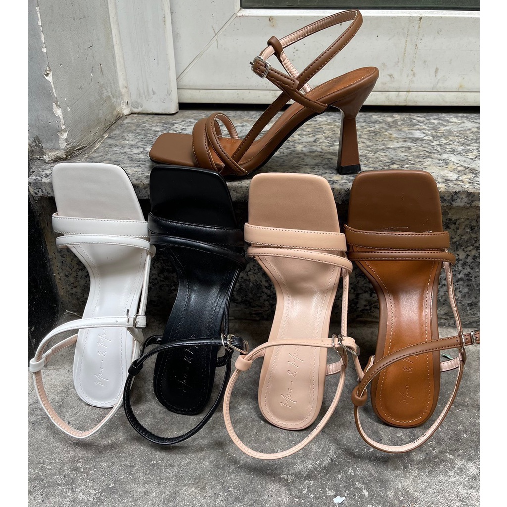 Sandal  nữ 7 phân quai gót mảnh mũi vuông thời trang hàn quốc đẹp cao cấp có ĐEN VÀ Nâu