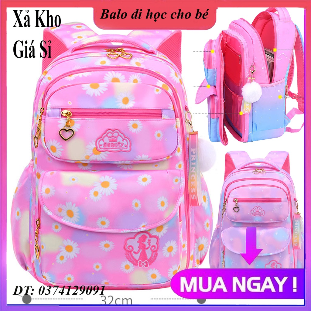 [Loại xịn- Cao 46cm] Balo Bé Gái Đi Học Tiểu Học, Trung học. Cặp Sách Cấp 1. Cấp 2,3 Cho Bé Siêu Nhẹ, Chống Nước