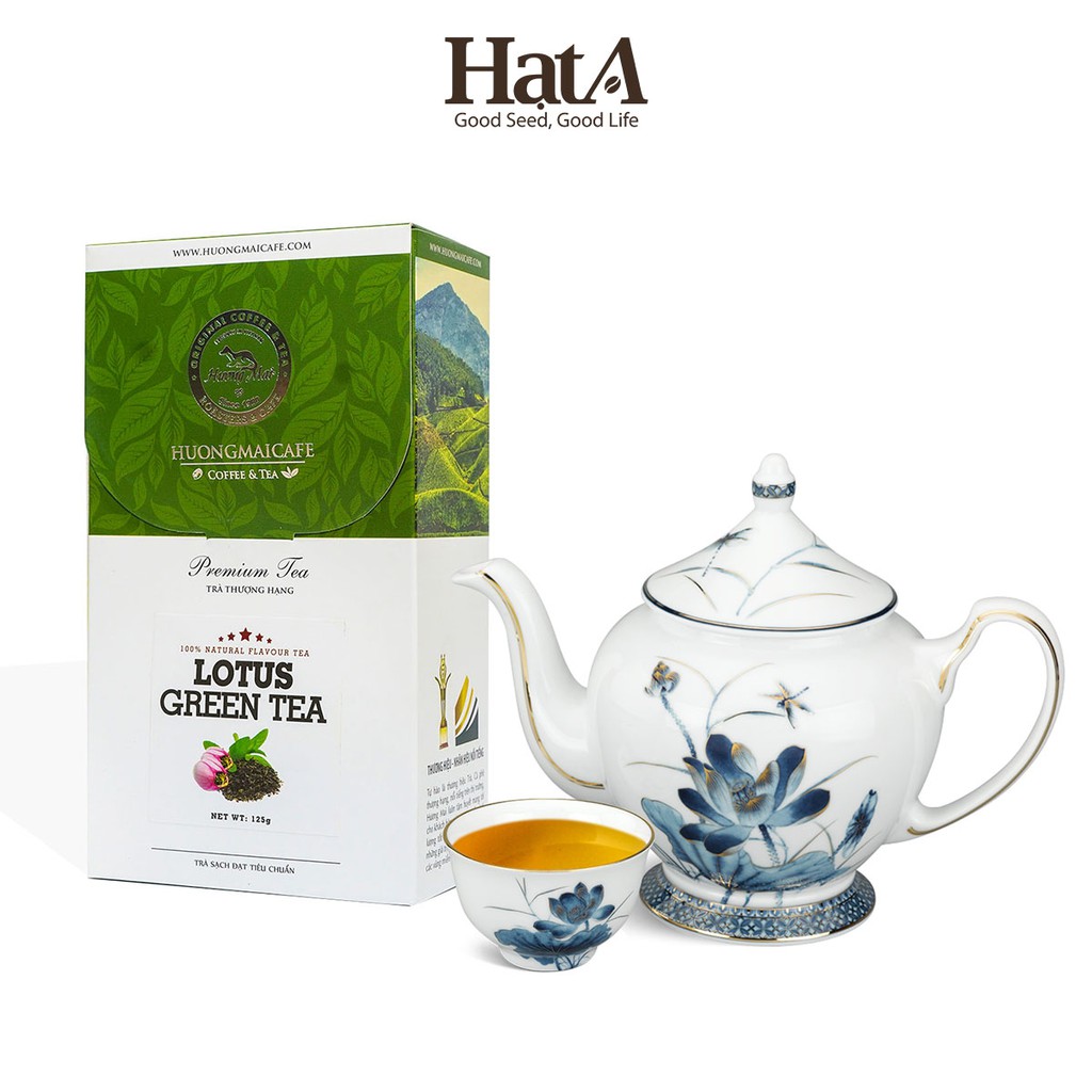 Trà sen thượng hạng Hương Mai Cafe Premium Lotus Green Tea 100% lá trà non ướp trong bông sen 125gr