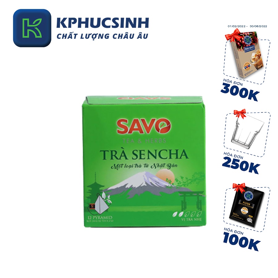 Trà SAVO sencha 12 gói x 2g KPHUCSINH - Hàng Chính Hãng