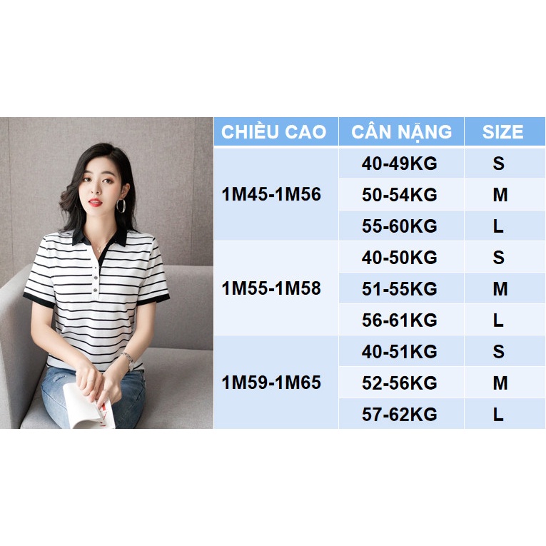 Áo thun nữ có cổ tay ngắn kẻ sọc ngang TS5555  thời trang PONIVA cao cấp chất vải mềm mịn thấm hút tốt