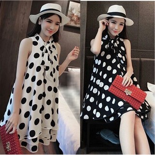 Đầm suông chấm bi xếp tầng- ĐB009
