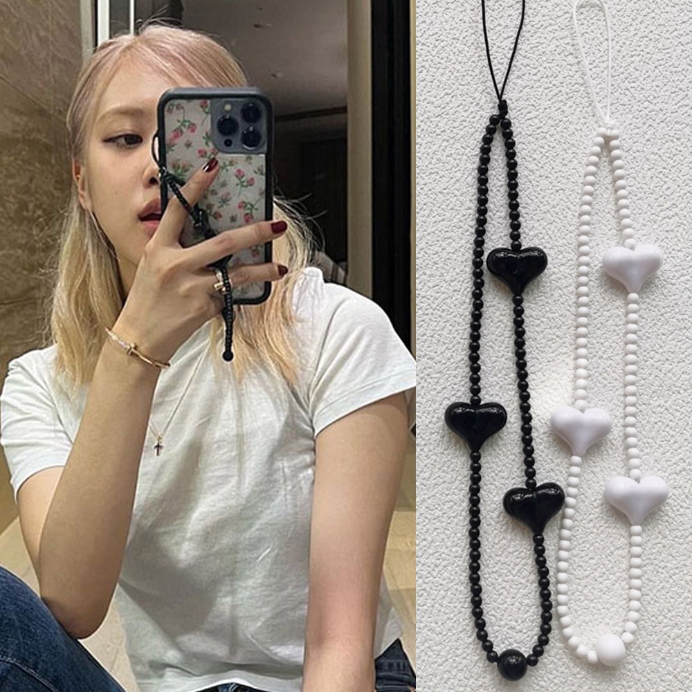 Dây Đeo Điện Thoại Acrylic Ngọc Trai Hình Trái Tim Màu Trắng Chống Thất Lạc