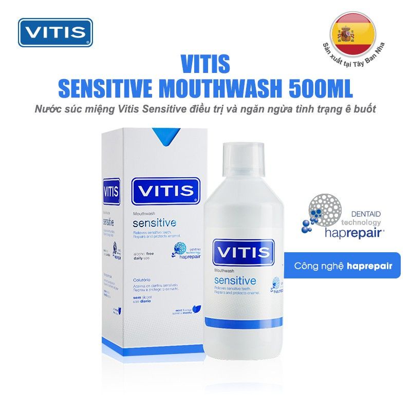Nước súc miệng ngăn ngừa, giảm ê buốt, tái tạo men răng tự nhiên Vitis Sensitive 500ml