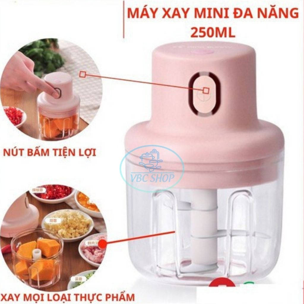 Máy Xay Tỏi Ớt Mini Bằng Điện Cầm Tay Tiện Lợi, Máy Xay Thực Phẩm Tiện Lợi Dung Tích 250ml